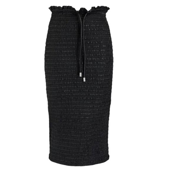 NEW NWT A.L.C. Black Drawstring Jaclyn Shirred Coated Midi Skirt Size 8 - Picture 12 of 16